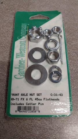 Front Axle Nut Set 1949-1971 FX Fl 45cu Flatheads Includes Cotter Pin Harley NOS