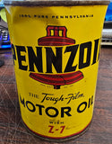 Vtg Pennzoil 100% Pure Pennsylvania Tough Film w/Z-7 Motor Oil Full 1 Qt Tin Can