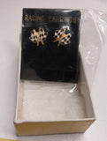 Racing Sports Earrings Double Flags Black White Gift Box New Nascar Checkered