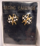 Racing Sports Earrings Double Flags Black White Gift Box New Nascar Checkered