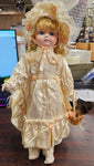 VTG 1989 House of Lloyd Collectible Tan Dress Porcelain Doll w/Stand Keepsakes