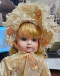 VTG 1989 House of Lloyd Collectible Tan Dress Porcelain Doll w/Stand Keepsakes