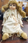 VTG Blonde Hair Brown Eyes Antique Porcelain Collectible Victorian Dress Doll