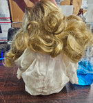 VTG Blonde Hair Brown Eyes Antique Porcelain Collectible Victorian Dress Doll