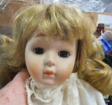 VTG Blonde Hair Brown Eyes Antique Porcelain Collectible Victorian Dress Doll