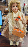 VTG Cindy McClure Porcelain Collectible Doll w/Hanging Flower Basket Floral