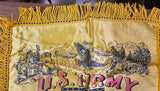 VTG U.S. Army Fort Sill Oklahoma Silk "Sister" Pillow Cover Fringe Yellow WWII