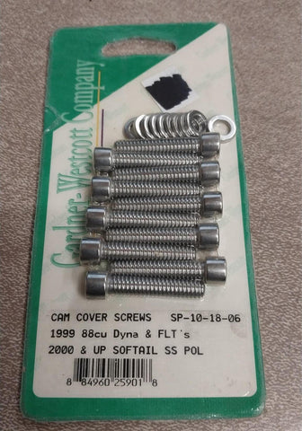 Cam Cover Screws Stainless Polish 1999 88cu Dyna FLT 2000^ Softail FLST Harley