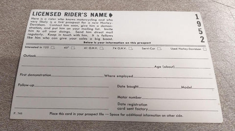 Vtg NOS 1952 Harley Dealer Promo Buyers Postcard Lead Panhead K Model