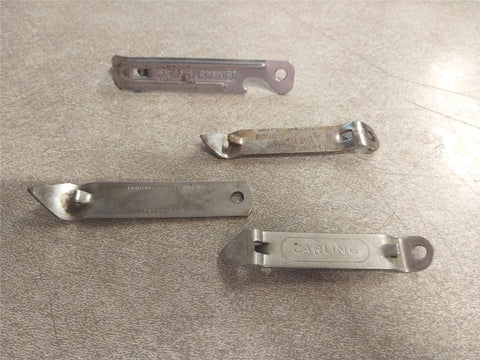 4 Vintage Assorted Beer Bottle Opener Keglined Koehler Collar Emro MFG Carling