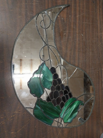 Vintage stained glass / mirror with grapes and leaves collectable home décor