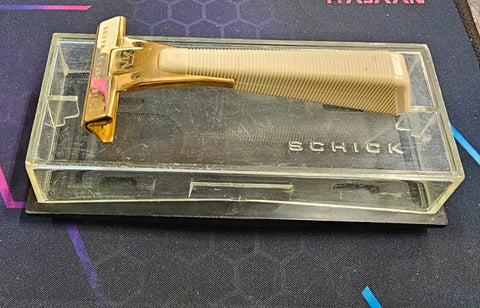 VTG Men's Schick Injector Safety Shaving Razor Gold Tone Metal White Handle box!