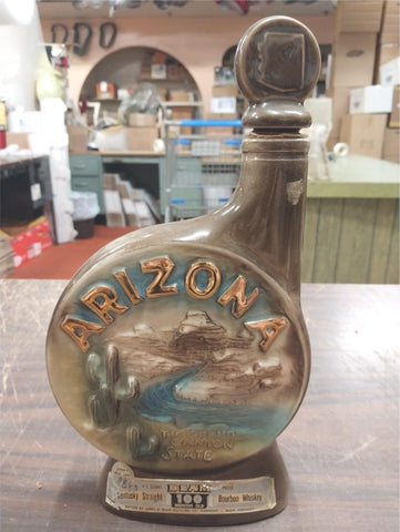 EMPTY Decanter Arizona Grand Canyon State Jim Beam Map on Back Bourbon Whiskey