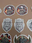 Vtg 44 Small Harley Davidson Stickers Triumph American Flames RT66 Skulls Women