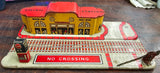 Vtg 1930's Marx Tin Litho Union Station Toy Train Depot Crossing Gate Railroad