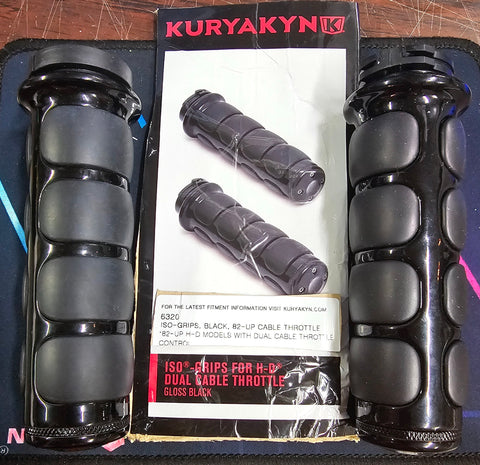 Kuryakyn ISO Gloss Black Grips 1982^ Harley Dyna Electra Glide Fatboy Sportster