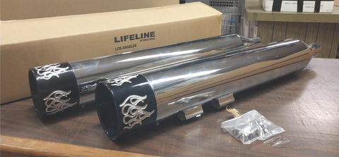 Muffler 4 1/2 Harley Slip on Black Flame Cut tip Touring FLH glide Bagger 95-16