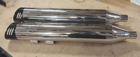 4" Chrome Slip On Mufflers Slotted Black Tips Harley Touring Ultra Glide Chipped