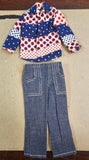 VTG 1972 Malibu Ken Doll MOD Outfit Denims For Fun Blue Jeans Shirt Fashion 3376