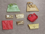1960's Vintage Barbie Doll Lot 8 Purse Lime Red Gold Red Handbags Pouch Plastic
