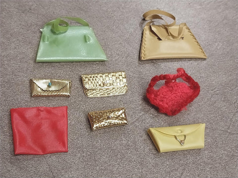 1960's Vintage Barbie Doll Lot 8 Purse Lime Red Gold Red Handbags Pouch Plastic