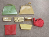 1960's Vintage Barbie Doll Lot 8 Purse Lime Red Gold Red Handbags Pouch Plastic