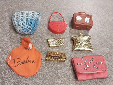 Vtg 1960's Handbag Purse Basket Suitcase Barbie Doll Lot 8 Blue Orange Gold Pink