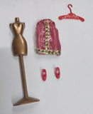 Barbie Doll Display Stand Pink Halter Dress Shoes Hanger Clothes High Heels