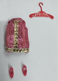 Barbie Doll Display Stand Pink Halter Dress Shoes Hanger Clothes High Heels