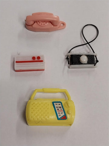 Lot of 4 Barbie Housewares Peach Telephone Red White Radio Black Camera Radio