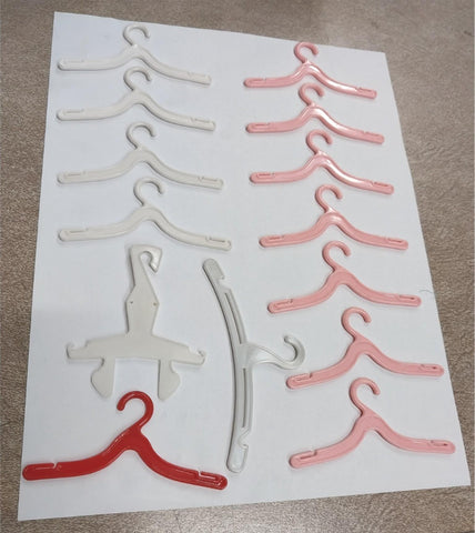 Vintage Barbie Doll Clothes Hanger Lot of 14 Assorted Pink White Red Plastic