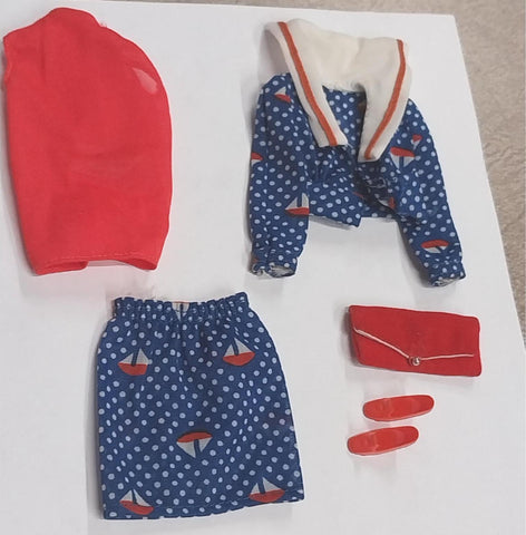 Vintage Barbie Doll Red White Blue Sailor Outfit Skirt Shoes Handbag Jacket