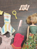 Vintage Barbie Doll Black Case Dresses Curlers Mirrors Fasion Clothes Homemade