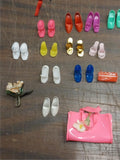 Vintage Light Blue Barbie Midge Doll Case Clothes Heels Boots Stand Handbags
