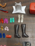 Vintage Light Blue Barbie Midge Doll Case Clothes Heels Boots Stand Handbags