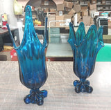 Pair Mid-Century Viking Bluenique Cobalt Glass Swung Vase Epic 4 Foil Rare Smug