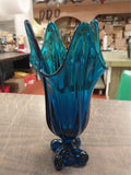 Pair Mid-Century Viking Bluenique Cobalt Glass Swung Vase Epic 4 Foil Rare Smug