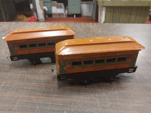 American Flyer Lines Lexington Pair Orange Tin Train Cars Used