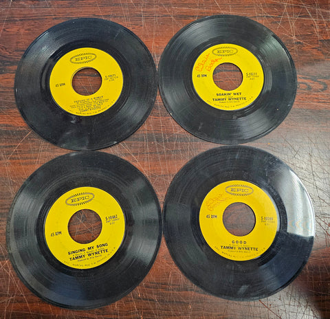 Vintage 1960s-1970s EPIC Records Tammy Wynette 45 RPM Country Vinyl Record Lot