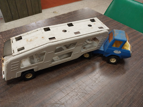 Vtg Blue Mini Tonka Cab Pressed Steel Truck Car Carrier 1960's Transport Japan