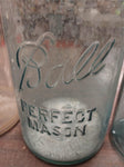 Vintage Ball Mason Jar Lot of 3 Blue Glass Zinc Lid Fluted Glass Perfect Mason