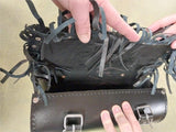 Black 11X5 Fringe Leather Tool Roll Fork Bag Harley Honda Motorcycle Sportster