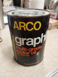 Vtg Arco Graphite Motor Oil Tin Cardboard Can SAE 10W 40 Full quart Collectible