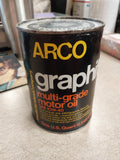 Vtg Arco Graphite Motor Oil Tin Cardboard Can SAE 10W 40 Full quart Collectible