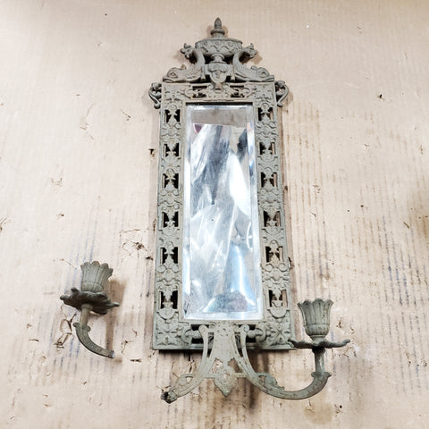 Antique 19th Century Ornate Loius XIV Dolphin Brass Mirrored Candle Sconce
