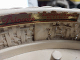 Vtg Beige Wicker Princess 1940's Sewing Basket Flowered String Lid  Wooden Feet