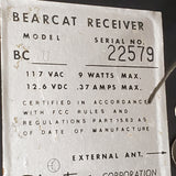 Vintage Electra Bearcat Receiver Scanner Model BC U 12v/120v tested works