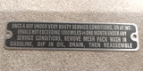 Vtg J Hook Air Cleaner Tag Silver Panhead Knucklehead Flathead UL Linkert