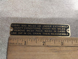 Vtg J Hook Air Cleaner Tag Brass Panhead Knucklehead Flathead UL Linkert