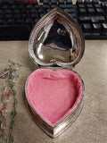 Vintage Art Deco Pink Velvet Heart Shaped Jewelry Box Rosary Charm